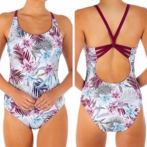 Hurley Floral One Piece Swimsuit - Purple and Blue